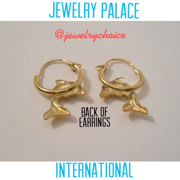 14K Gold Filled Jumping Dolphin Hoop Earrings. - Picture 4 of 7